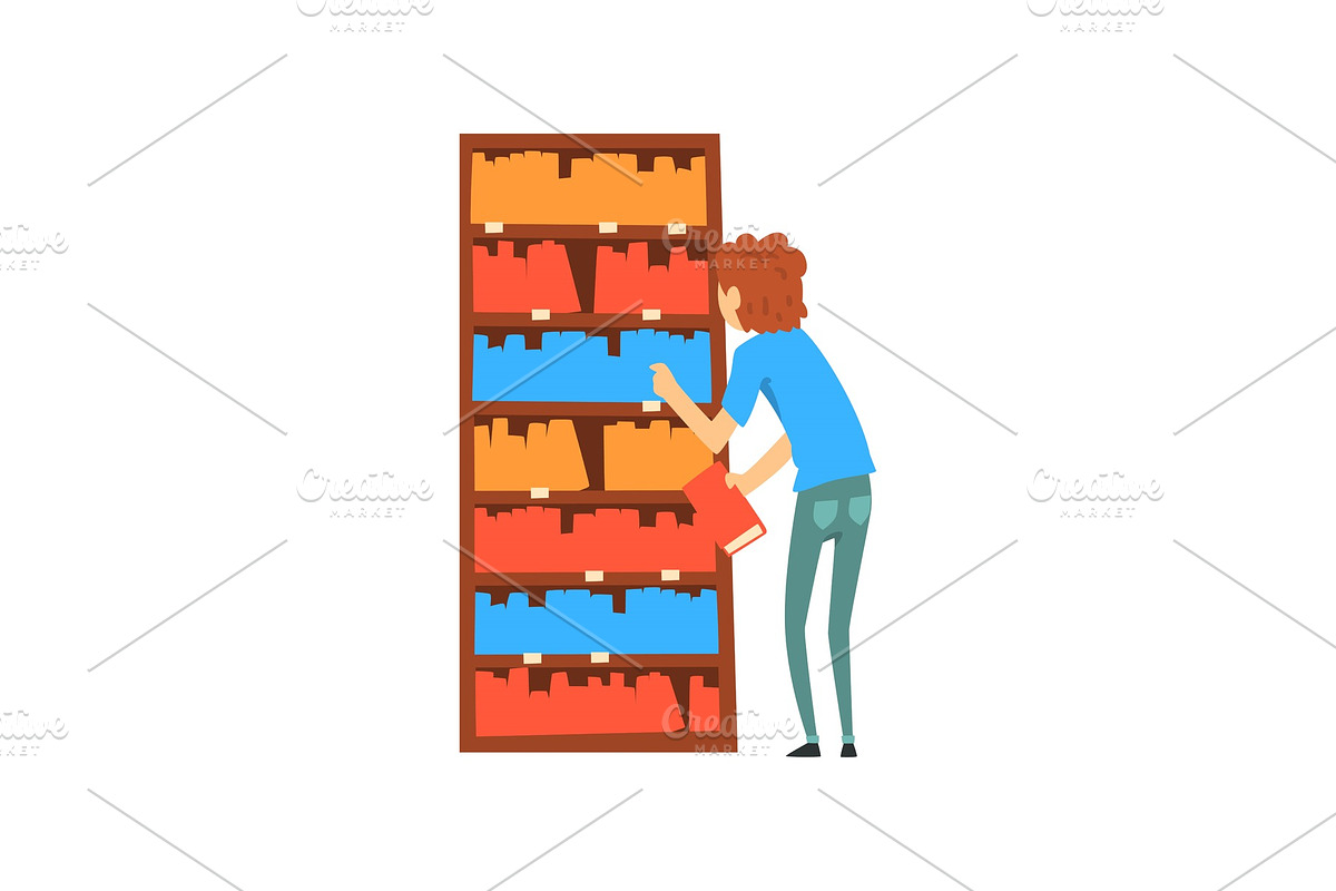 Young man choosing books in in Illustrations - product preview 8
