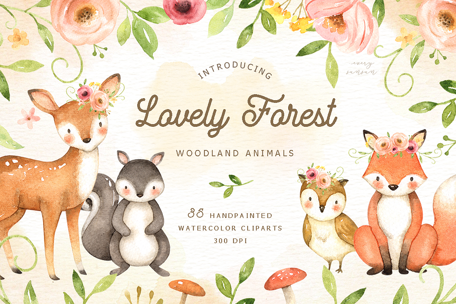 Lovely Forest Watercolor Clip Art