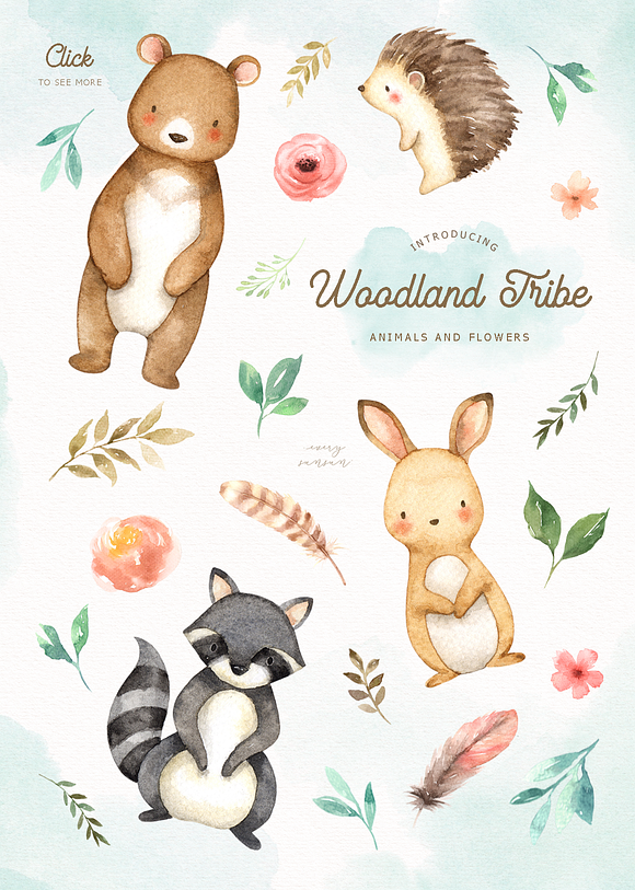 Woodland Tribe Watercolor Clip Art in Illustrations - product preview 1