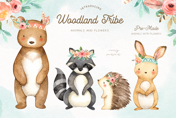 Woodland Tribe Watercolor Clip Art in Illustrations - product preview 3