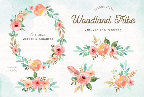 Woodland Tribe Watercolor Clip Art in Illustrations - product preview 4