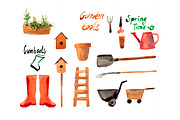 №5 Set watercolor of gardening tool