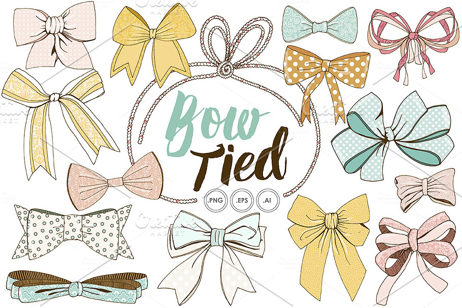 Tied Bow ClipArt Hand Drawn Ribbons