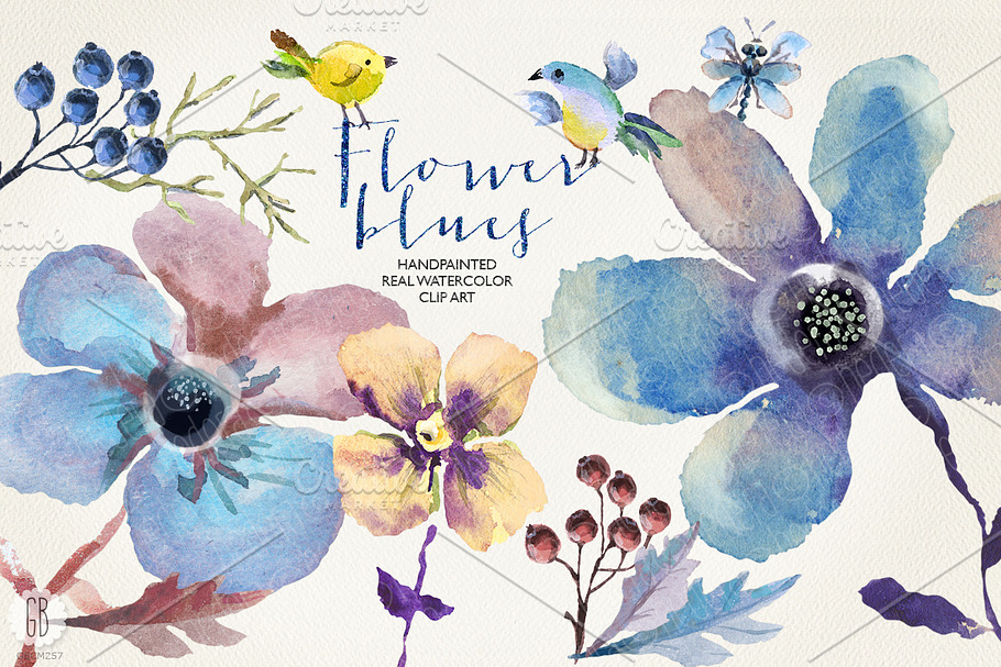 Aquarelle blue flowers in Illustrations - product preview 8