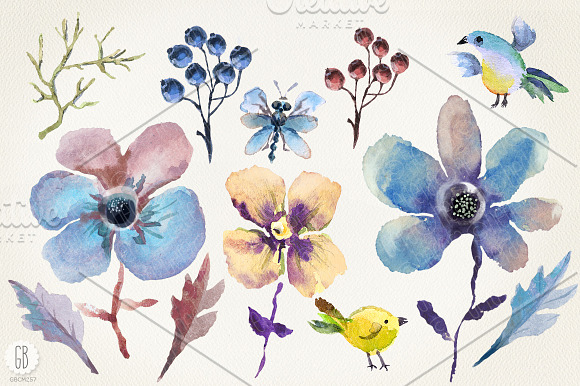 Aquarelle blue flowers in Illustrations - product preview 1