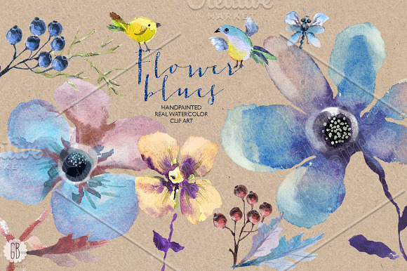 Aquarelle blue flowers in Illustrations - product preview 3