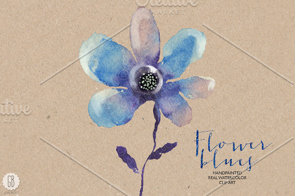 Aquarelle blue flowers in Illustrations - product preview 4