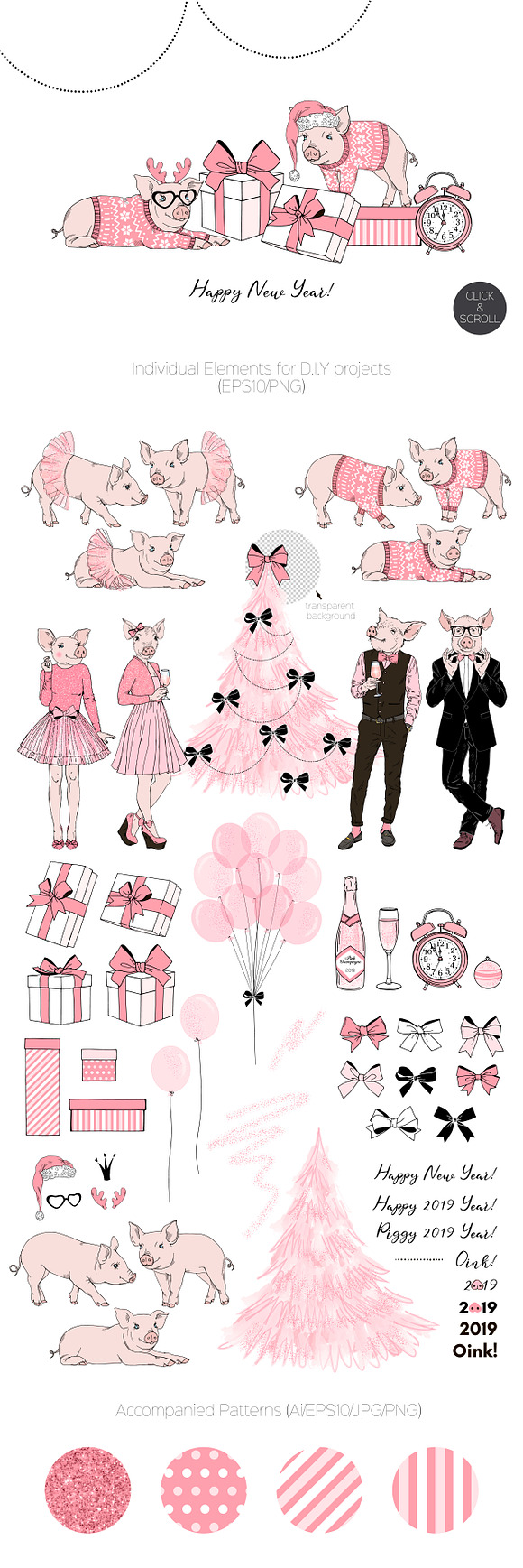 Piggy New Year graphic set in Illustrations - product preview 1