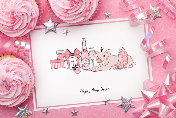 Piggy New Year graphic set in Illustrations - product preview 3