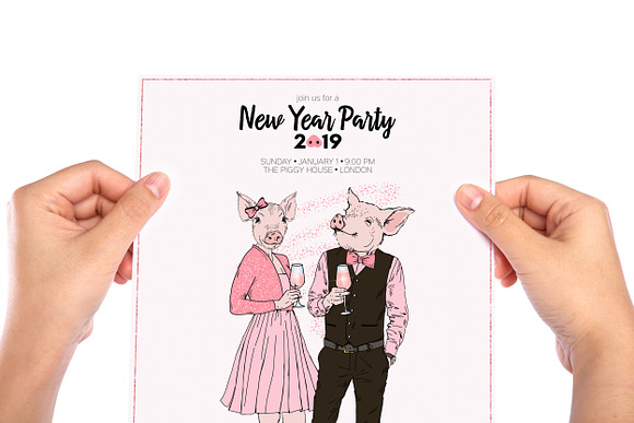 Piggy New Year graphic set in Illustrations - product preview 4