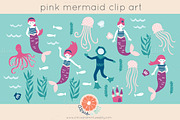 pink mermaid digital clip art