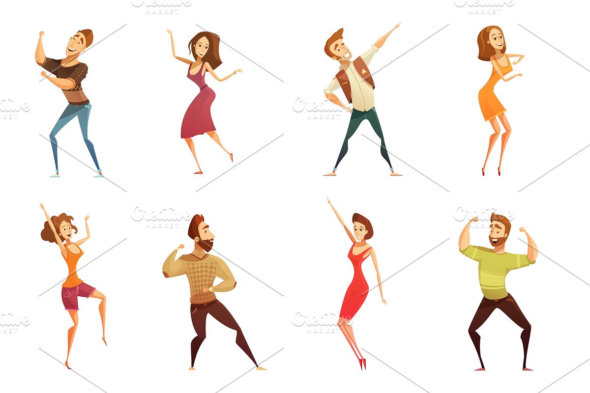 Dancing people funny cartoon set in Icons - product preview 8