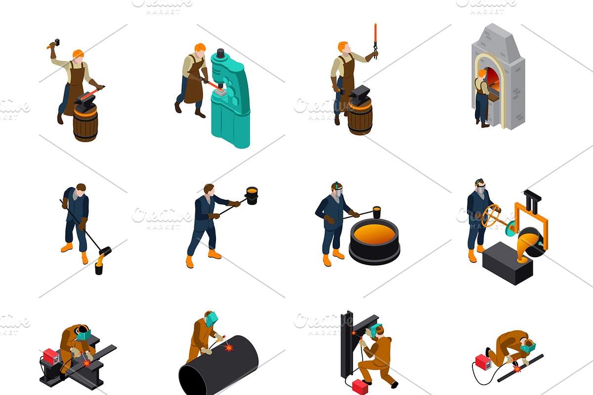 Metalworking tools isometric icons in Icons - product preview 8