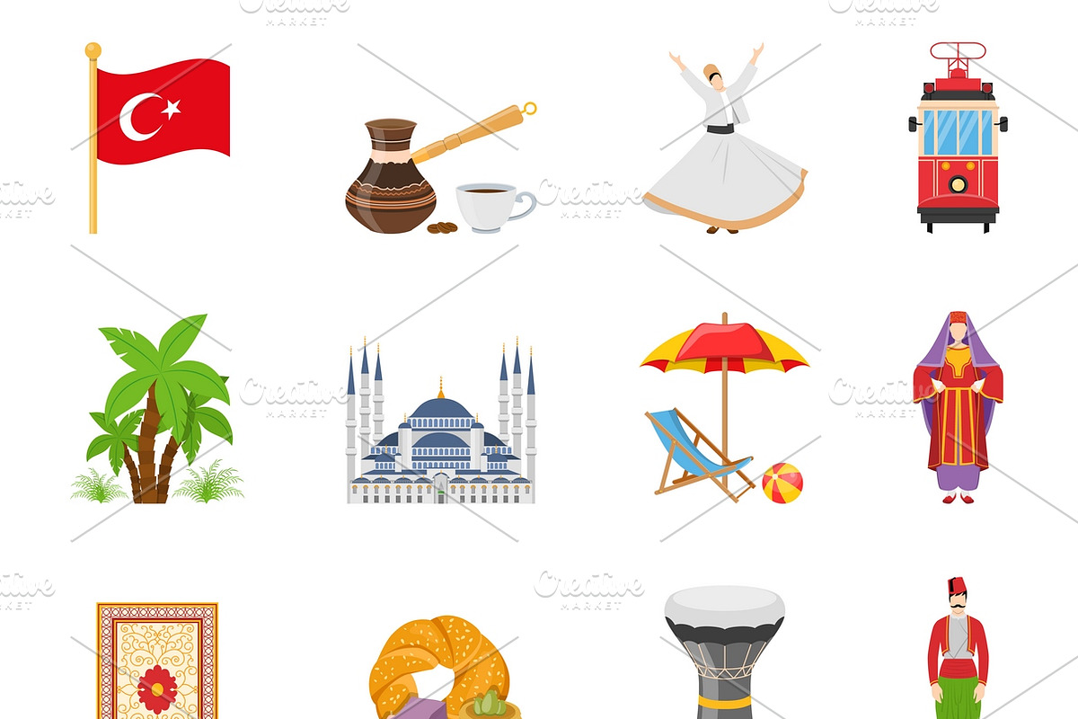 Turkey flat colored icons set in Icons - product preview 8