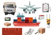 Logistics elements icons set