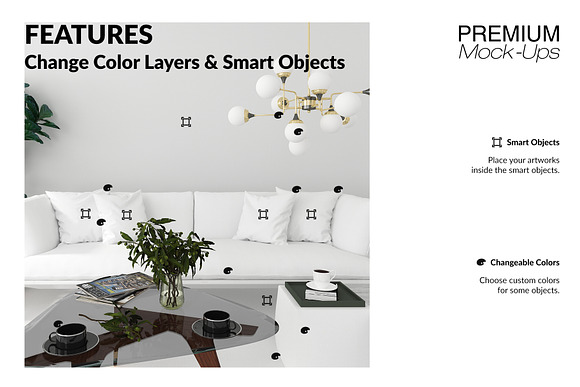 Pipe Pillows, Carpet & Frames Set in Product Mockups - product preview 3