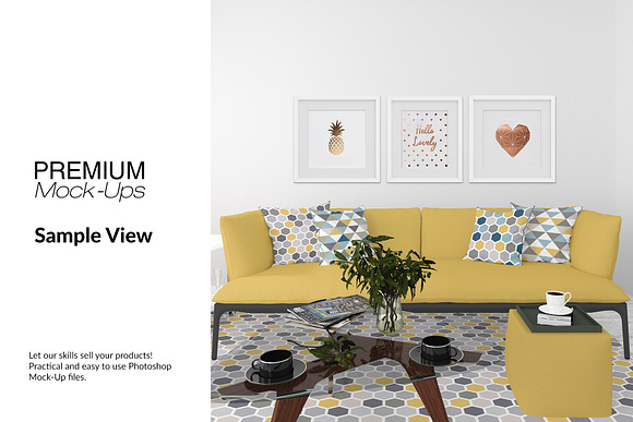 Pipe Pillows, Carpet & Frames Set in Product Mockups - product preview 7