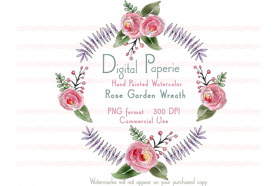 Watercolor Rose Garden Wreath in Illustrations - product preview 8
