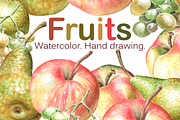 Watercolor fruits. Hand drawing.