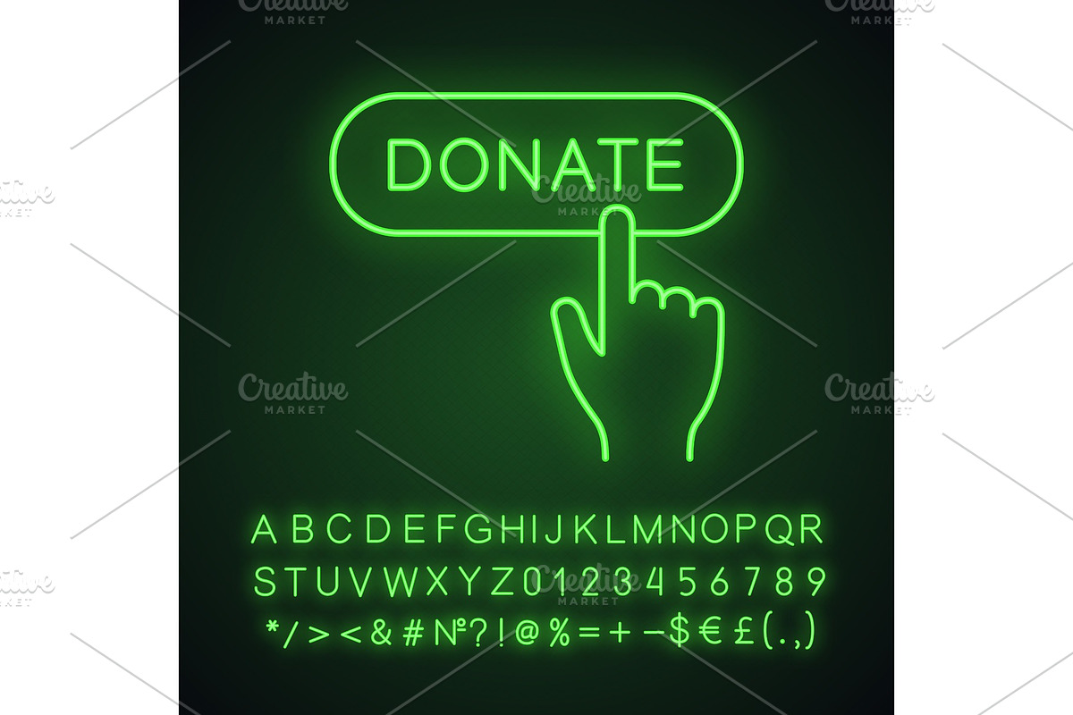 Donate button click neon light icon in Neon Icons - product preview 8