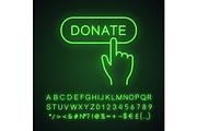 Donate button click neon light icon