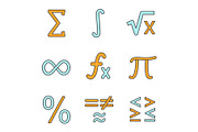 Mathematics color icons set