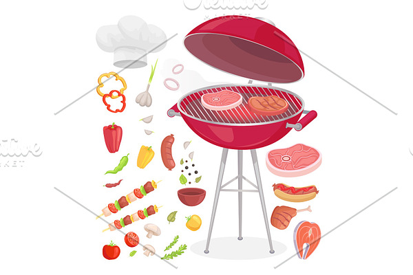 Beefsteak Grilling Meat Icons Vector