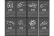Fast Food Posters Set Dishes Vector