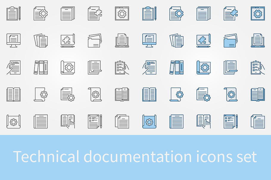 Technical documentation icons set
