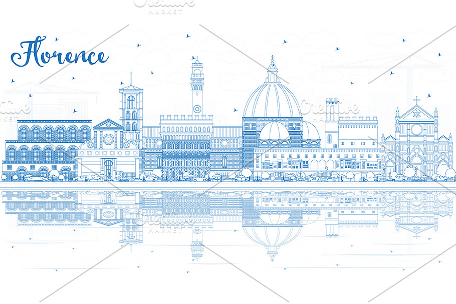 Outline Florence Italy City Skyline in Illustrations - product preview 8