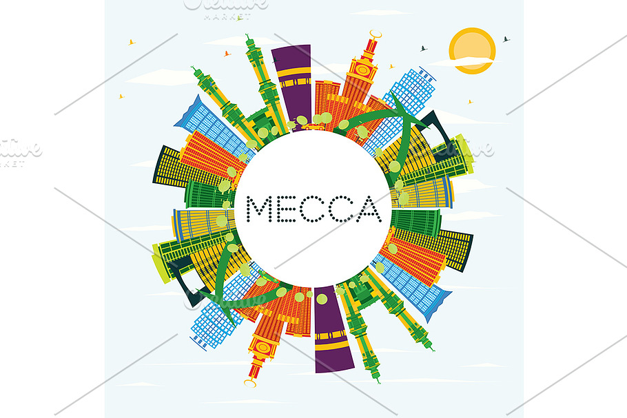 Mecca City Skyline with Color 