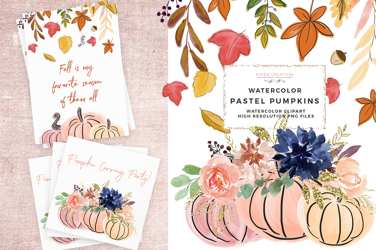 Fall Floral Pumpkin Wreath Clipart in Illustrations - product preview 8