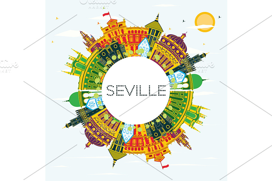 Seville Spain City Skyline  in Illustrations - product preview 8