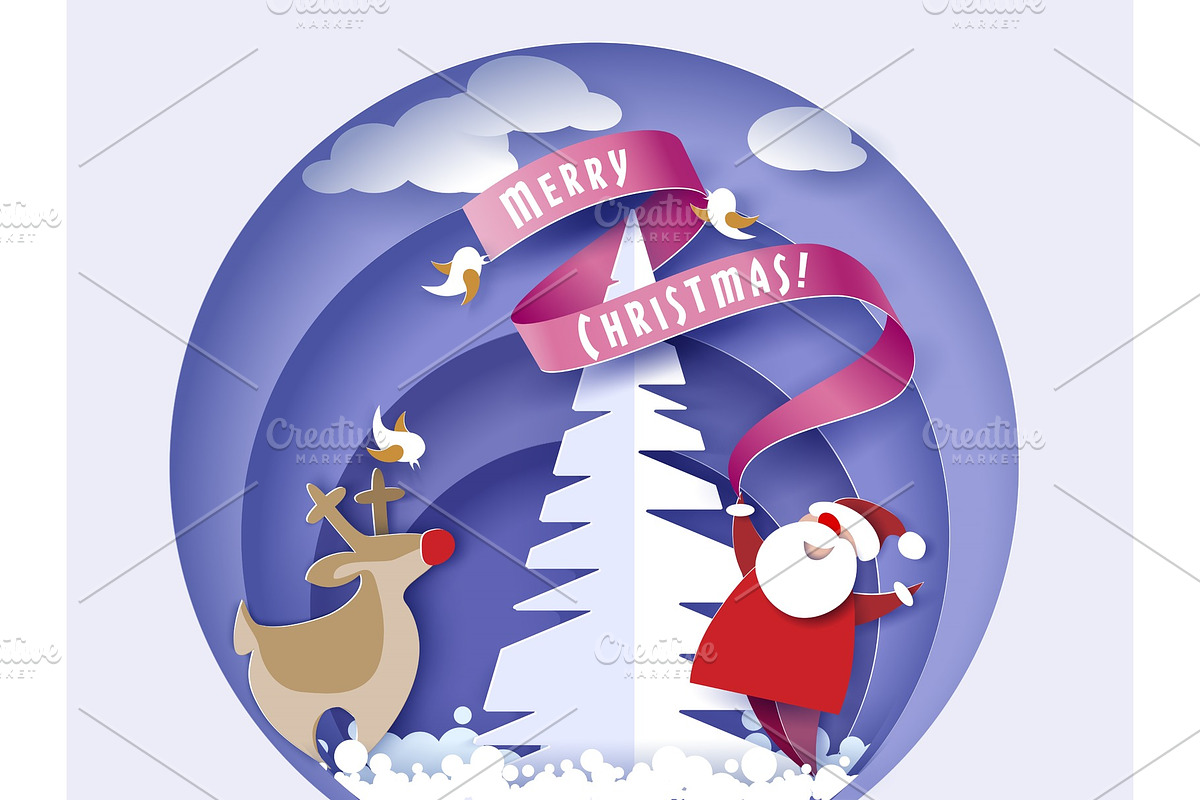 Merry Christmas card Color paper cut in Objects - product preview 8