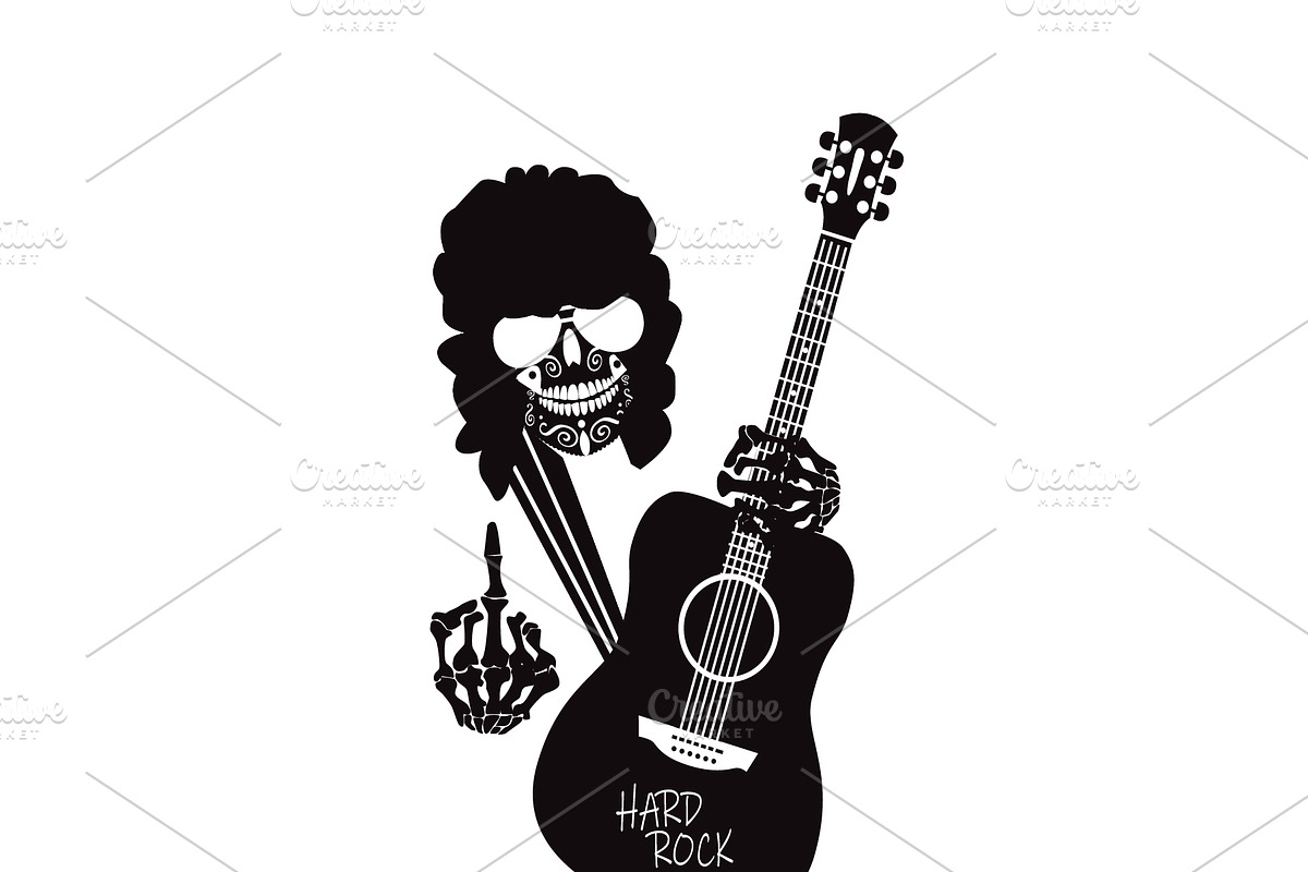 Guitar player skull middle finger in Graphics - product preview 8