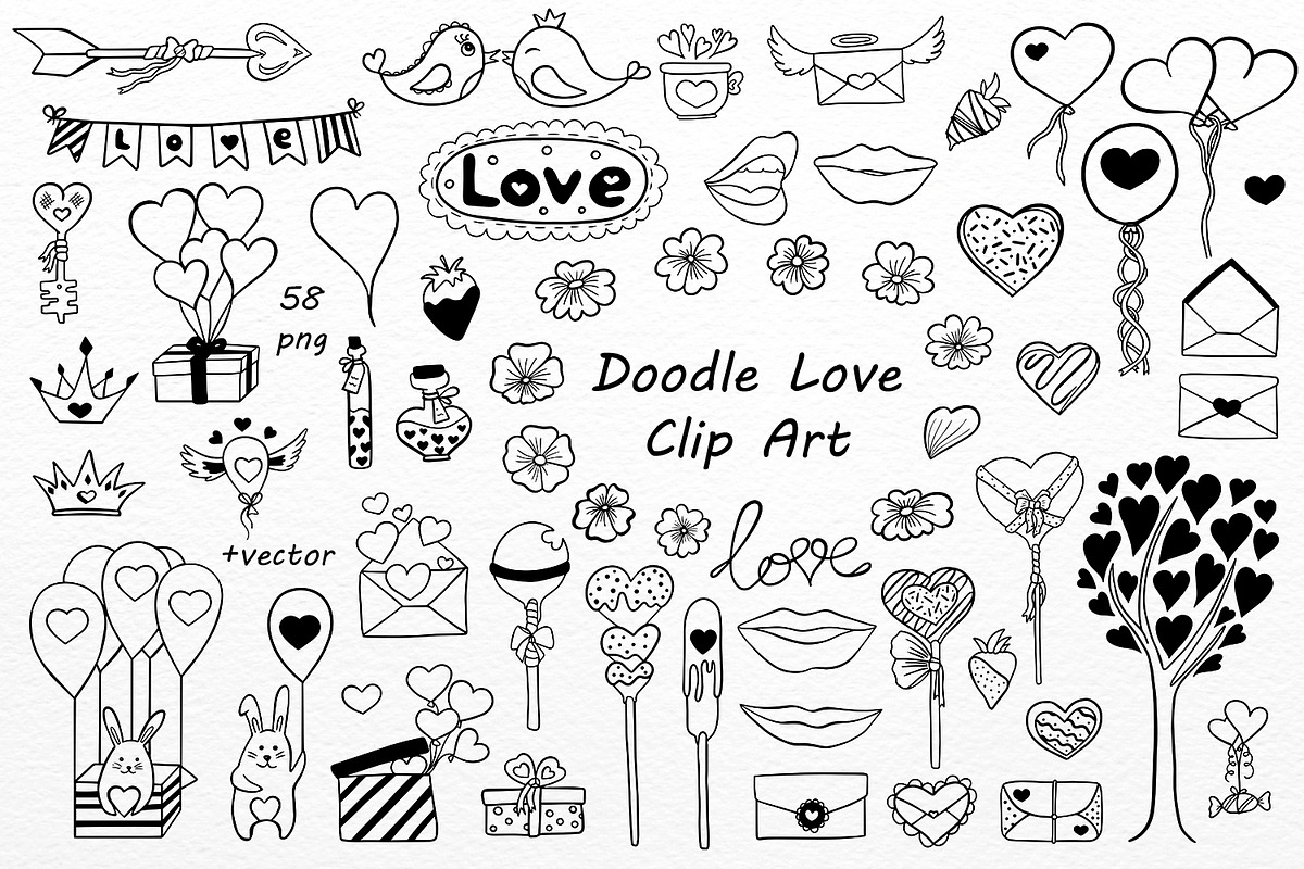 Doodle Love Clip art in Illustrations - product preview 8