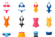 Woman swim suits flat icons set