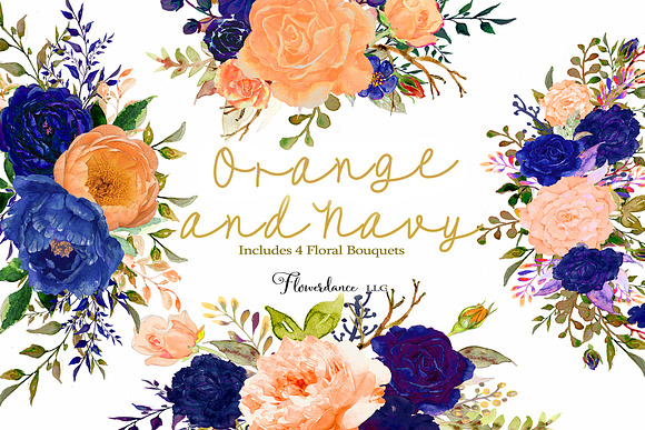 Orange & Navy Watercolor Collection in Illustrations - product preview 2