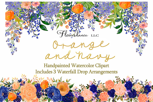Orange & Navy Watercolor Collection in Illustrations - product preview 3