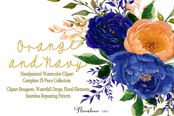 Orange & Navy Watercolor Collection in Illustrations - product preview 4
