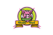 Wild Hog Biting Pickle Circle Mascot