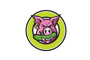 Wild Pig Biting Pickle Circle Mascot