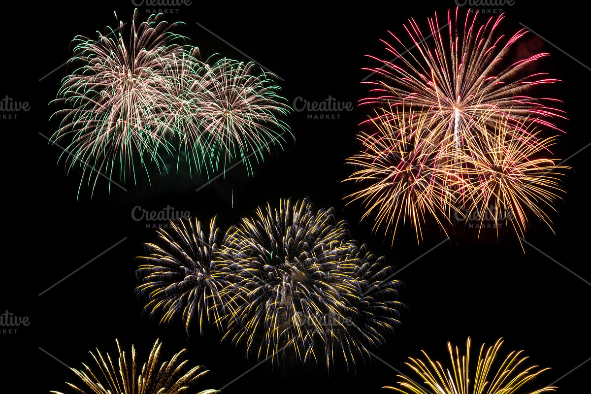 set of fireworks isolated on black in Objects - product preview 8