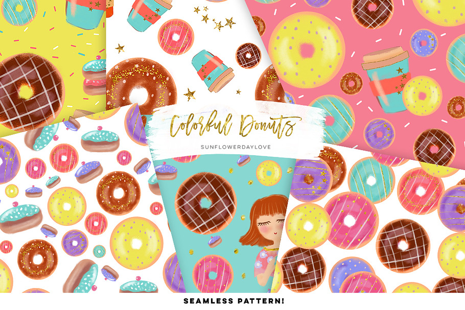 Colorful donut pattern images in Illustrations - product preview 8