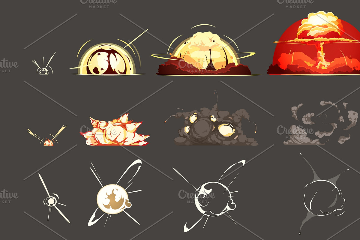 Bomb explosion retro cartoon icons in Icons - product preview 8