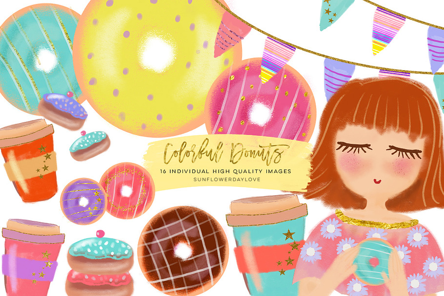 Colorful Donut Clip art Set, 
