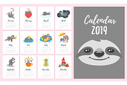 2019  year monthly sloth  calendar