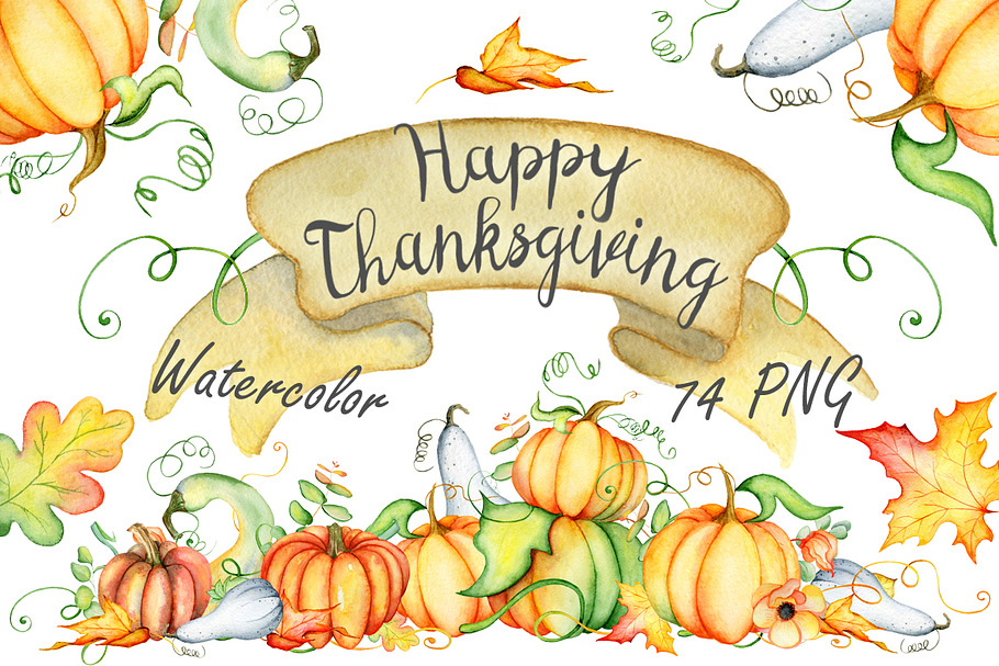 Happy Thanksgiving Pumpkins clipart in Illustrations - product preview 8