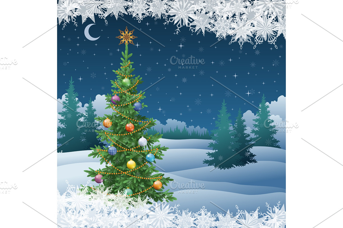 Winter landscape with Christmas tree in Illustrations - product preview 8