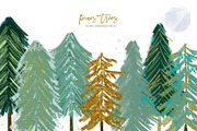 Conifer Trees, Watercolor pine trees